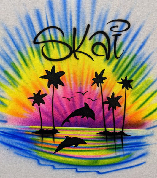 Dye Sky Dolphins Palms T Shirt $24.00 – Big Airbrush