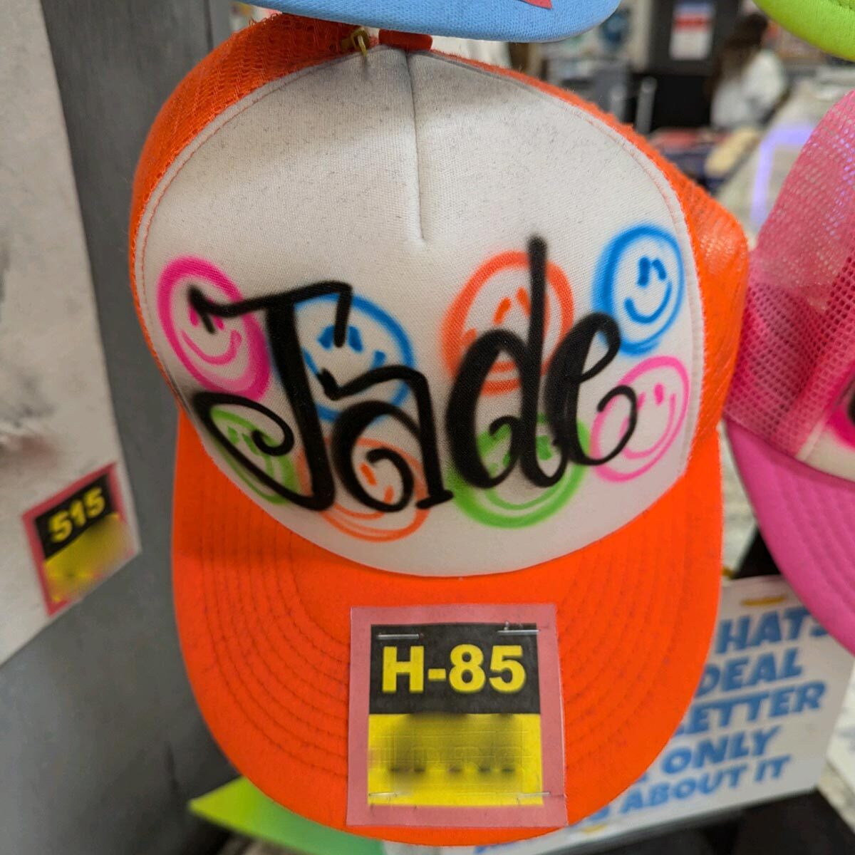 Happy Face Script Script Smiley Faces Trucker Hat – Big Airbrush