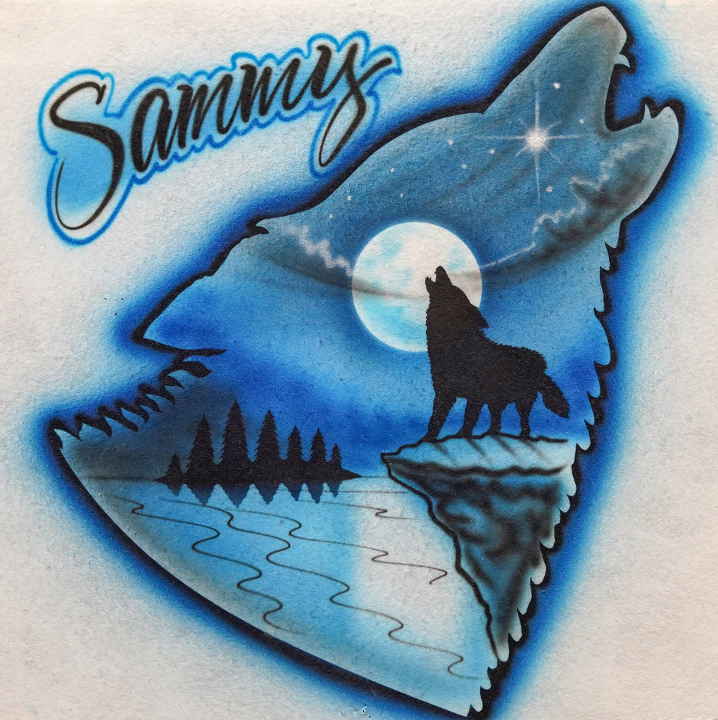 Wolf Howling at Moon in Wolf Outline – Big Airbrush