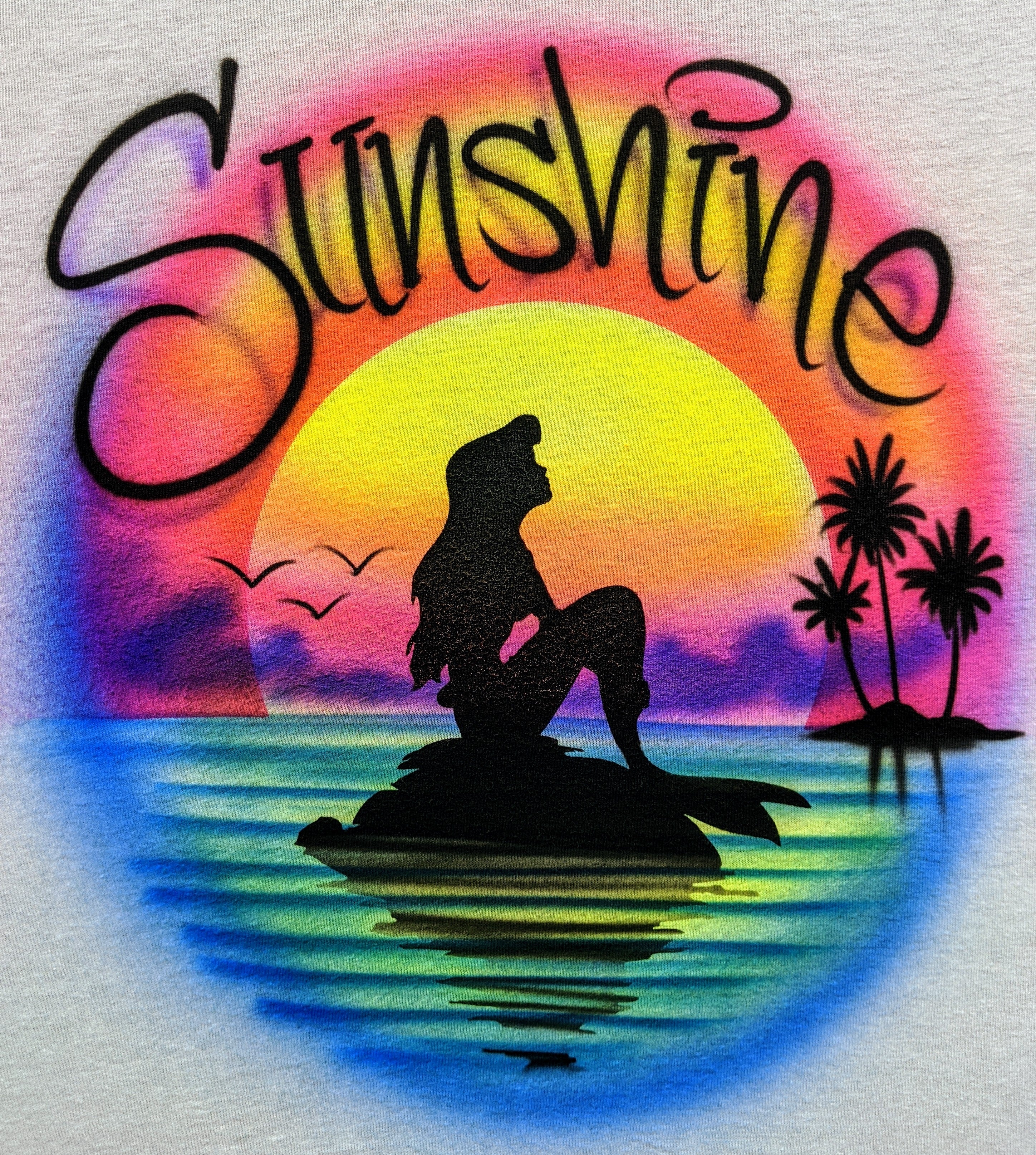 Mermaid Silhouette & Beach Name Design T-Shirt