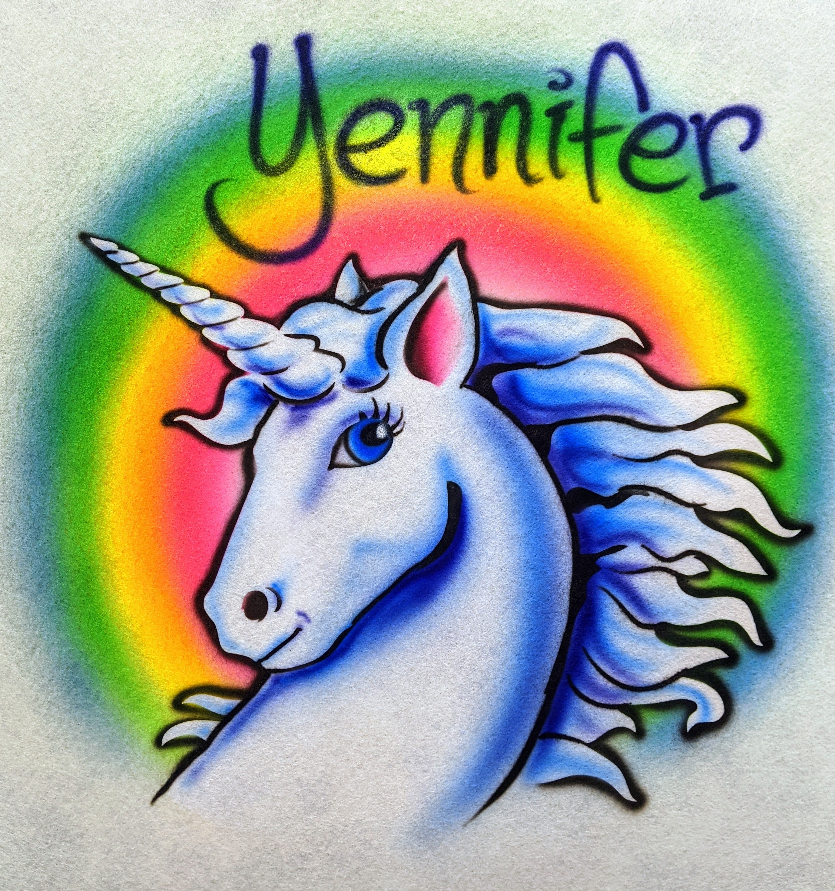 Unicorn and Rainbow Sky Name Design T-Shirt