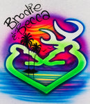 Buck and Doe Heart Design with Bright Beach Scene T-Shirt